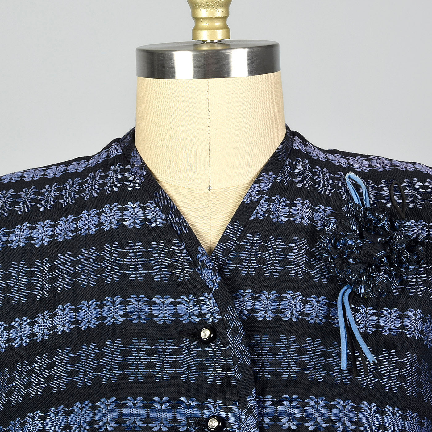 1950s Blue Stripe Dress with Floral Corsage