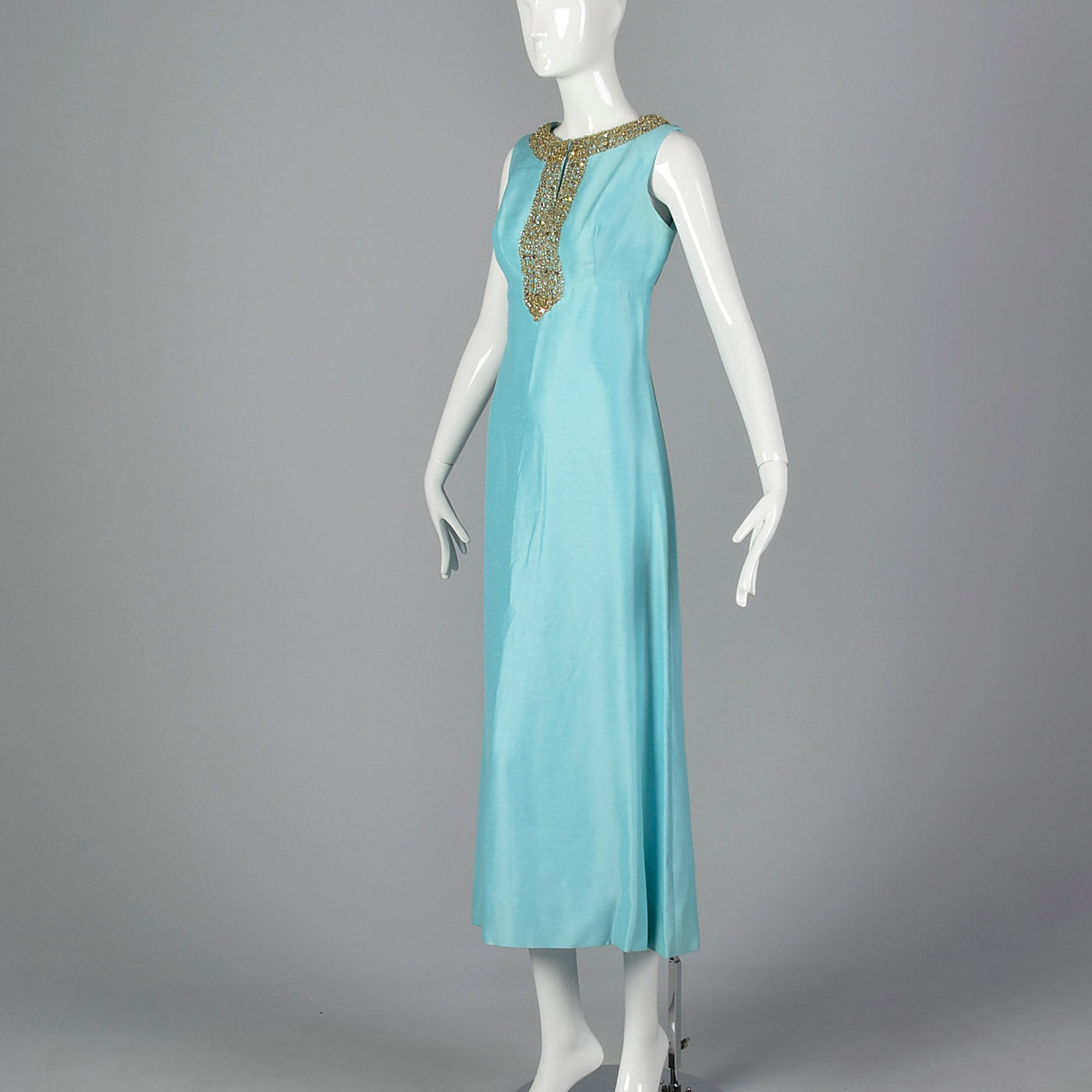 1960s Blue Maxi Dress with Keyhole Bust