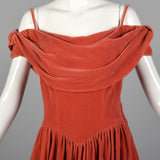 1940s Coral Velvet Evening Gown