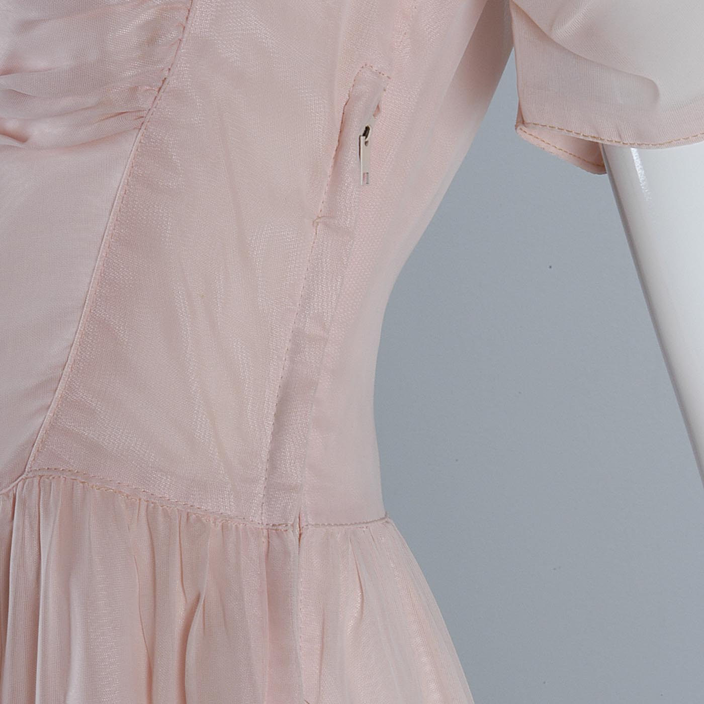 1940s Old Hollywood Pink Sheer Chiffon Dress