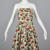 1950s Horrockses Novelty Print Strapless Dress