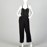 Medium 1980s Alberto Makali Jumpsuit Black Tuxedo Sleeveless Racerback Romper
