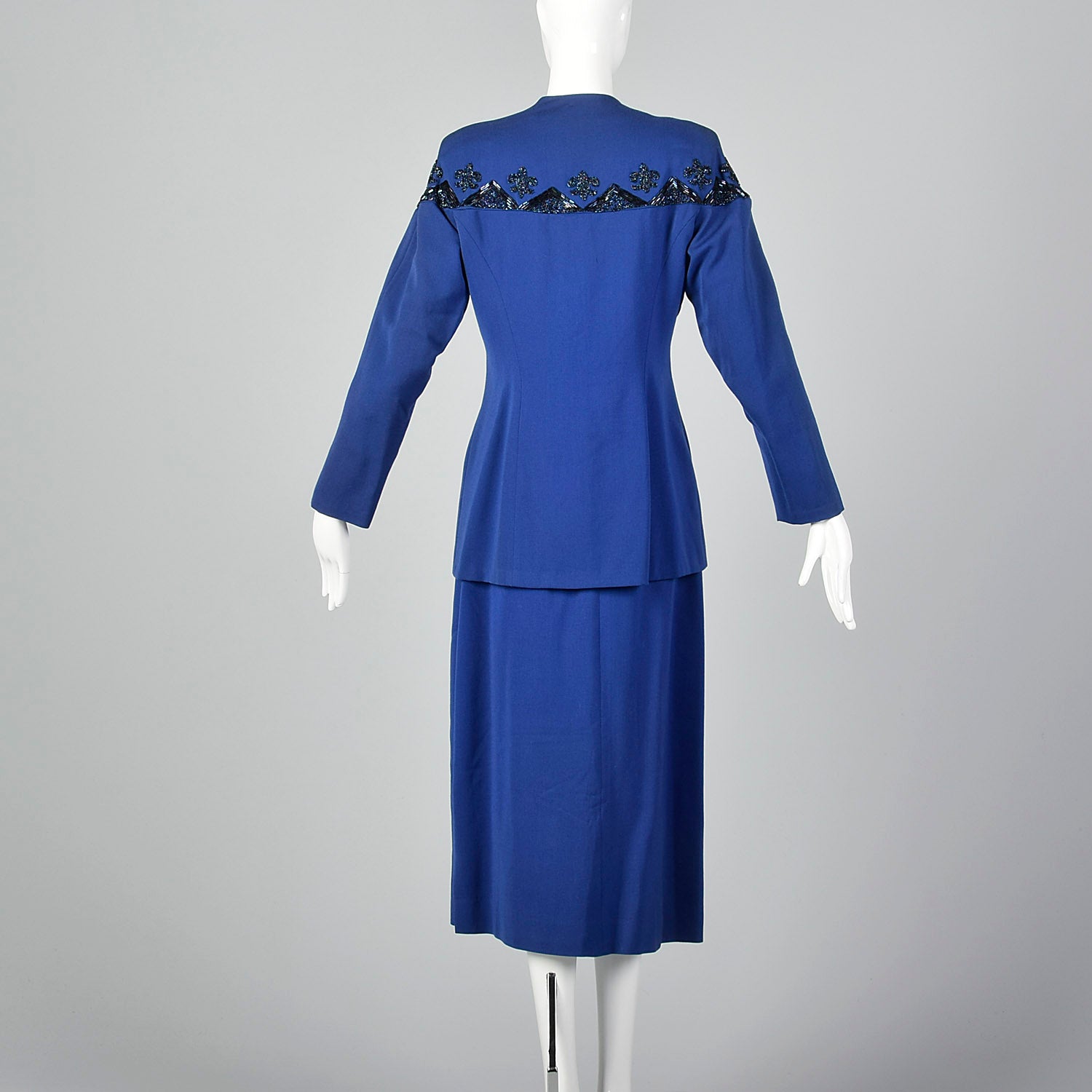 Small 1940s Royal Blue Beaded Skirt Suit