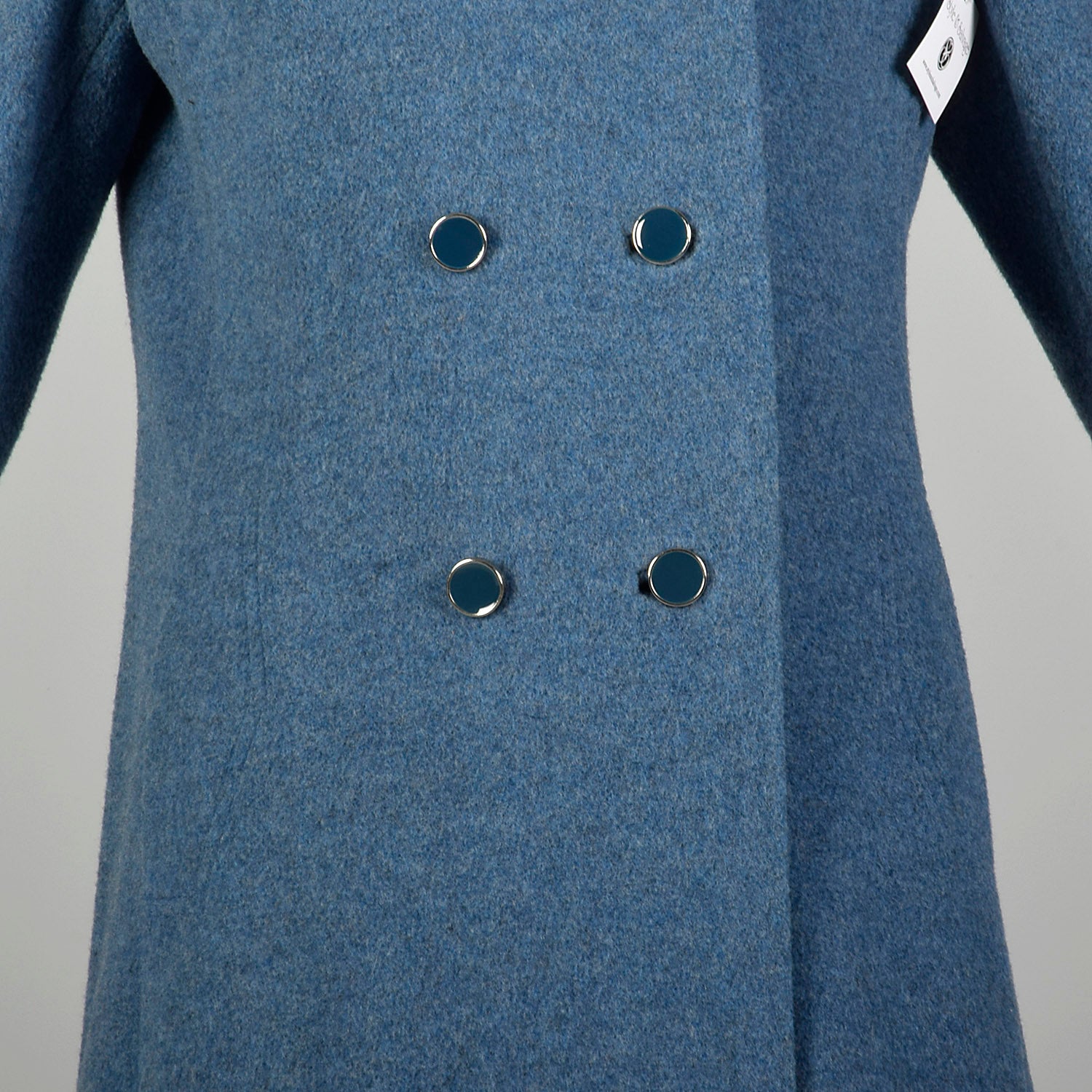 Small 1960s Coat Blue Wool Military Double Breasted Winter Vintage Outerwear