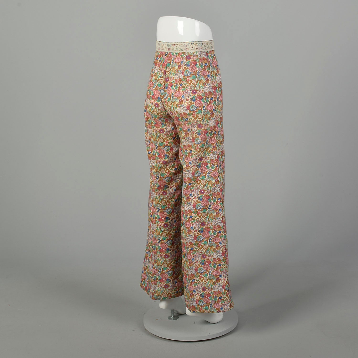 XS 1970s Pants Flower Print Bohemian Hippie Wide Leg Bell Bottoms