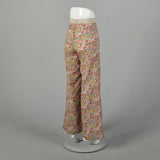 XS 1970s Pants Flower Print Bohemian Hippie Wide Leg Bell Bottoms