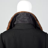 1960s Black Wool Double Breasted Coat with Mink Collar