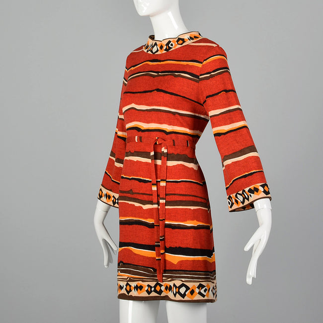 1970s Goldworm Red Abstract Print Dress