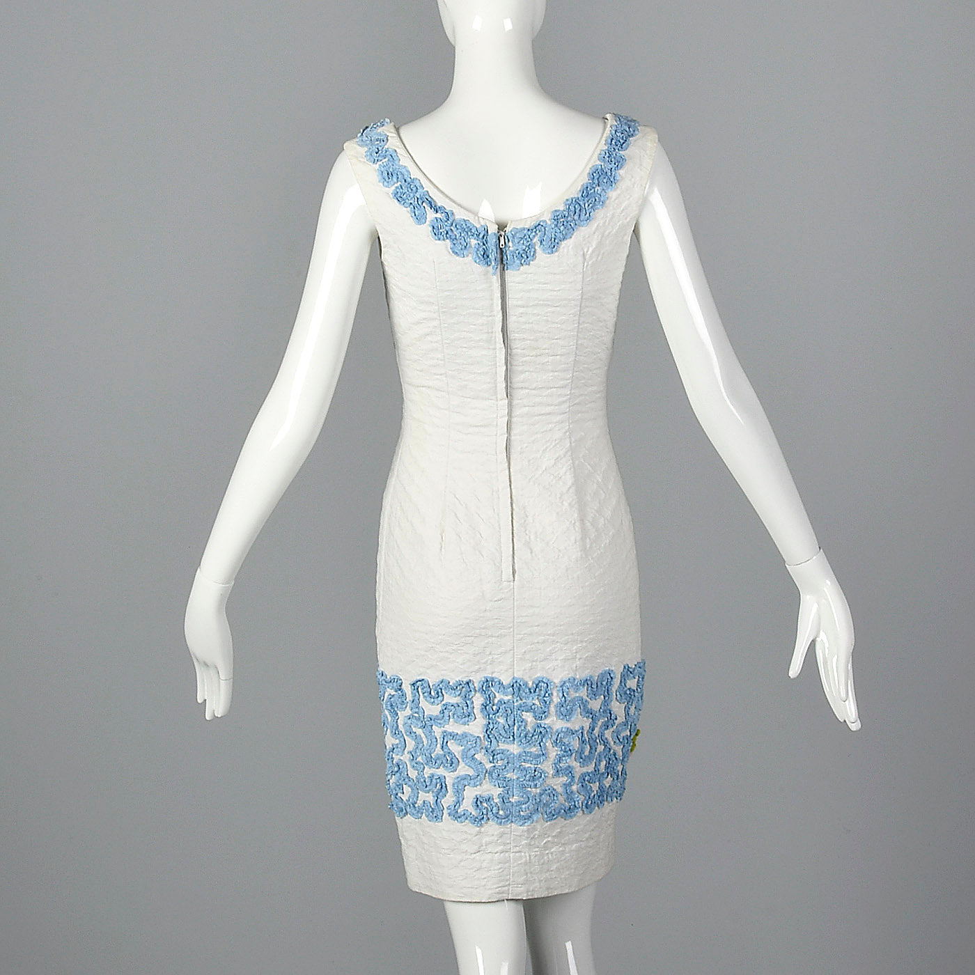 1950s Textured Cotton Dress with Soutache Trim