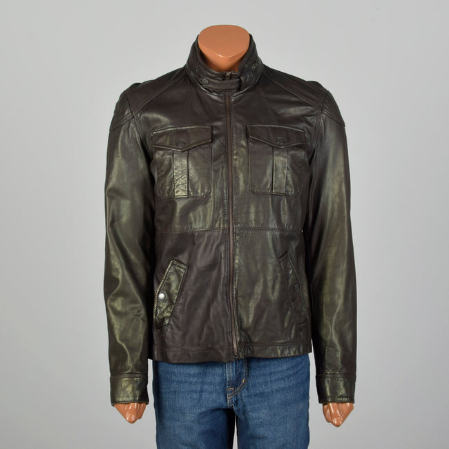 Small-Medium Ted Baker Cafe Racer Black Leather Jacket