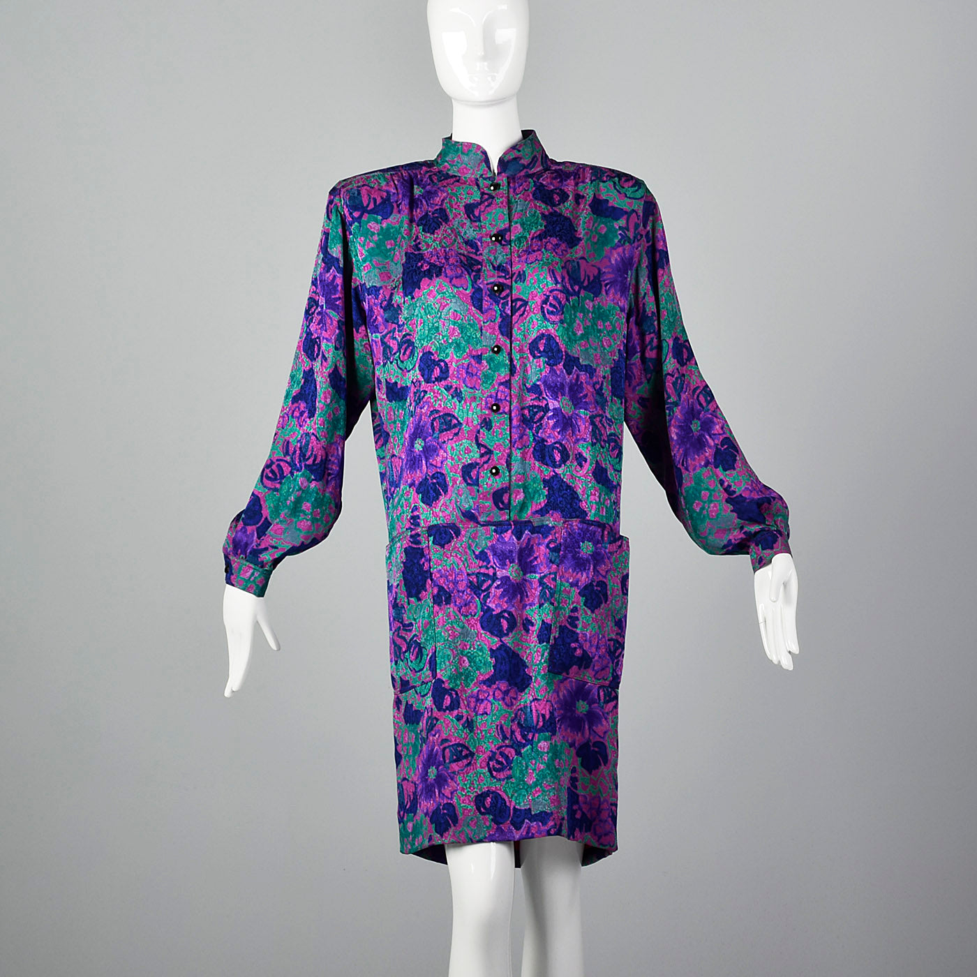1980s Emanuel Ungaro Purple Floral Print Dress