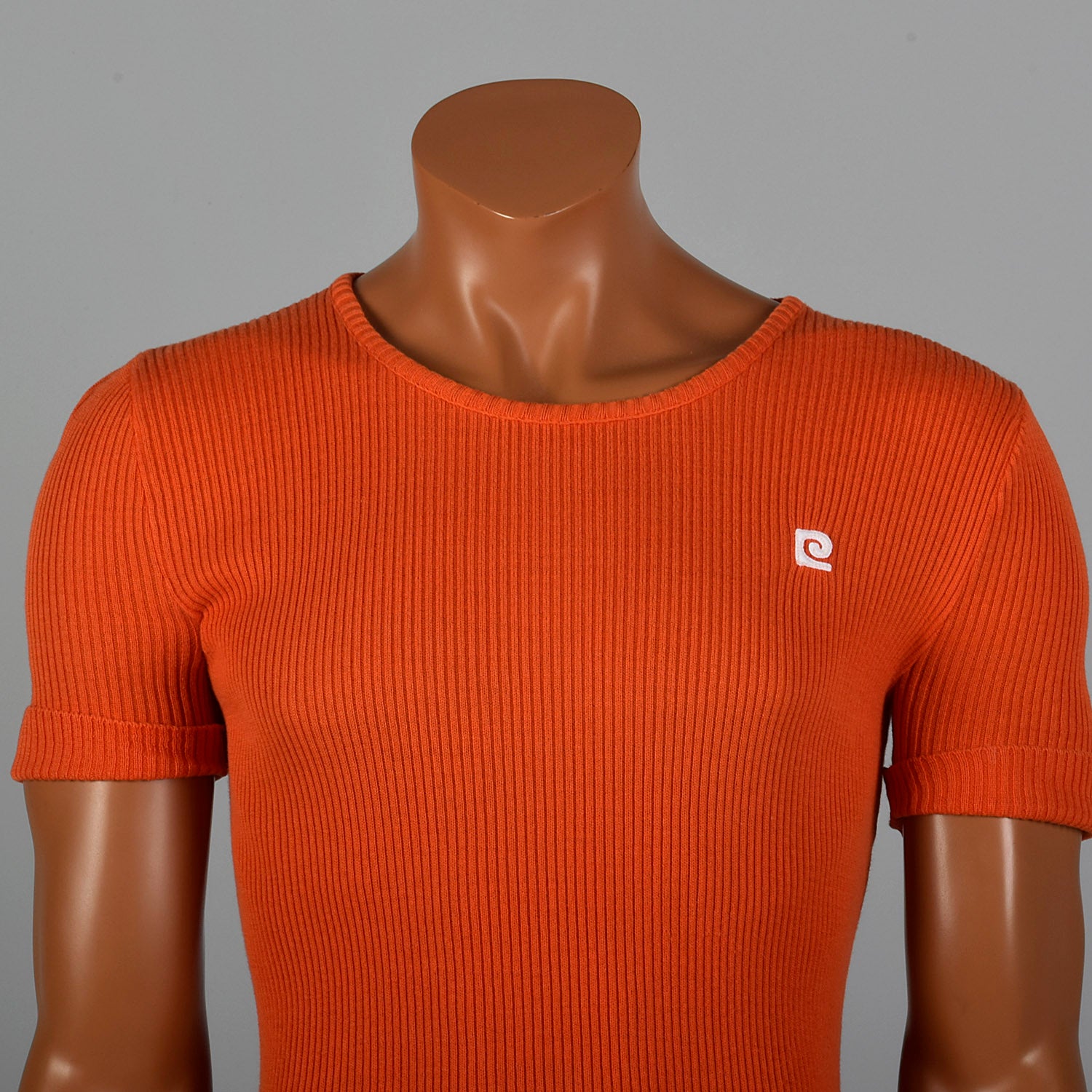 Small 1970s Pierre Cardin Knits Orange Sweater with Short Sleeves