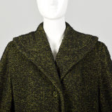 Large 1950s Swing Coat Green Boucle Wool Tweed Shawl Collar Vintage Winter Outerwear