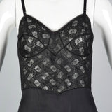 1950s Black Full Slip with Shaped Cups and Lace Bodice