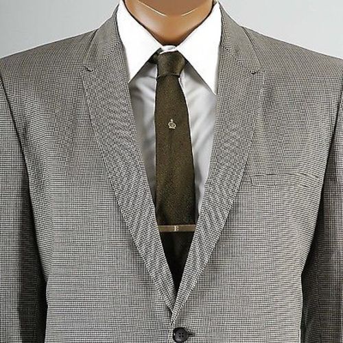 1960s Men's Mod Two Piece Suit in Black &  White Houndstooth with Red Lining