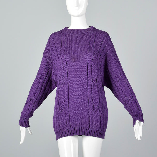 1980s Bottega Veneta Purple Mohair & Silk Blend Cable Knit Sweater