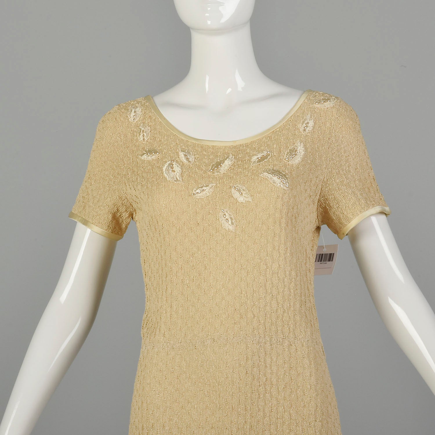 1970s Boho Tan Knit Dress Casual Summer Short Sleeve Modest