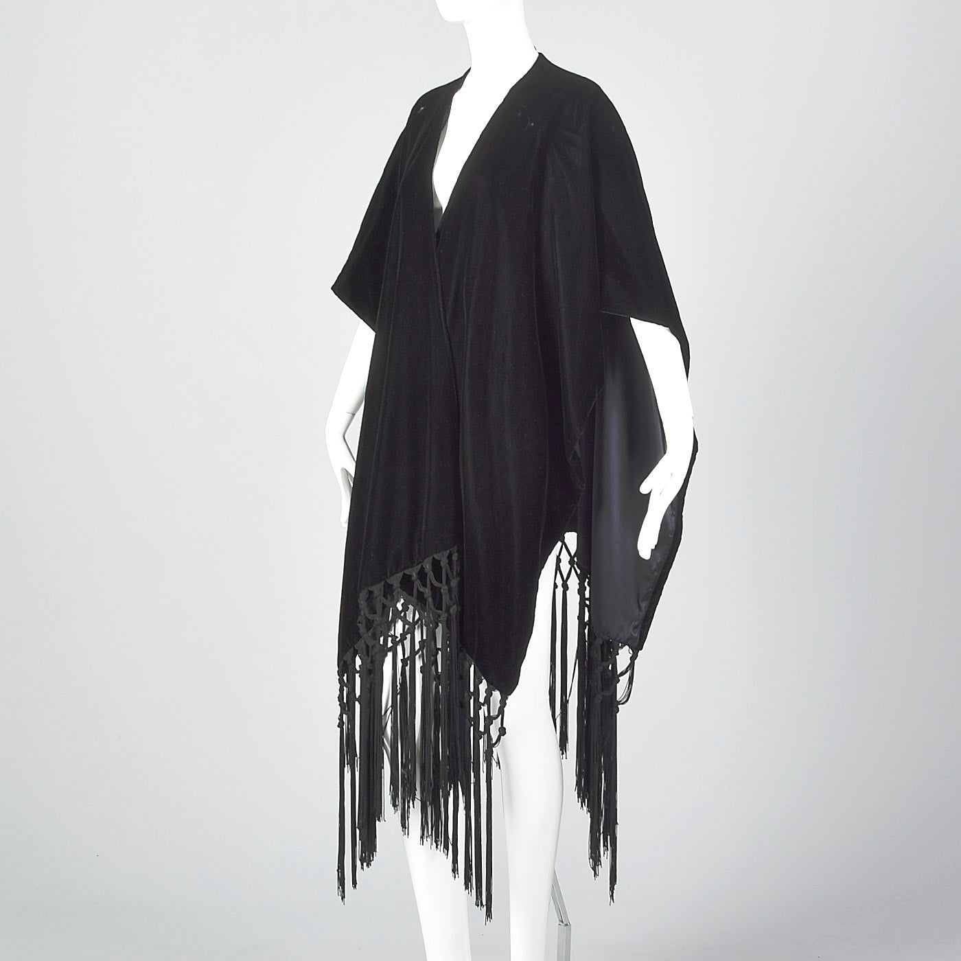 1990s Black Velvet Wrap with Knotted Fringe