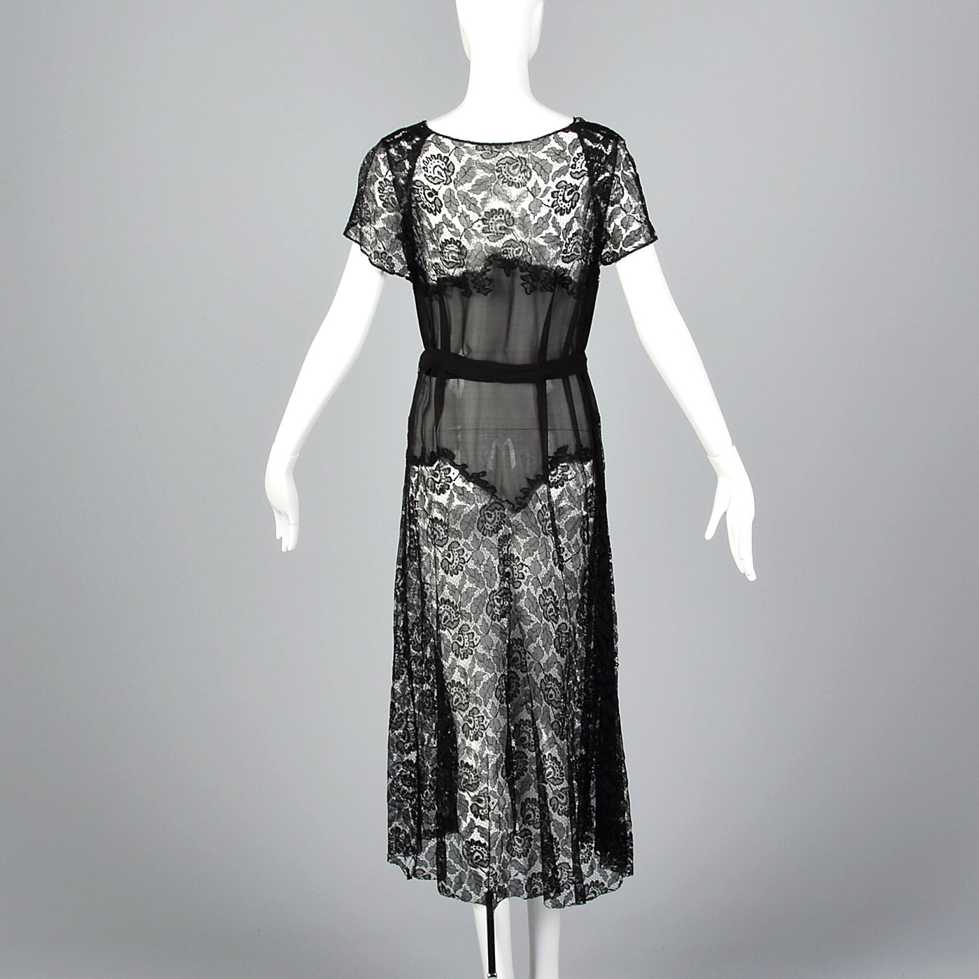 Small 1930s Sheer Black Lace Dress