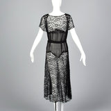 Small 1930s Sheer Black Lace Dress
