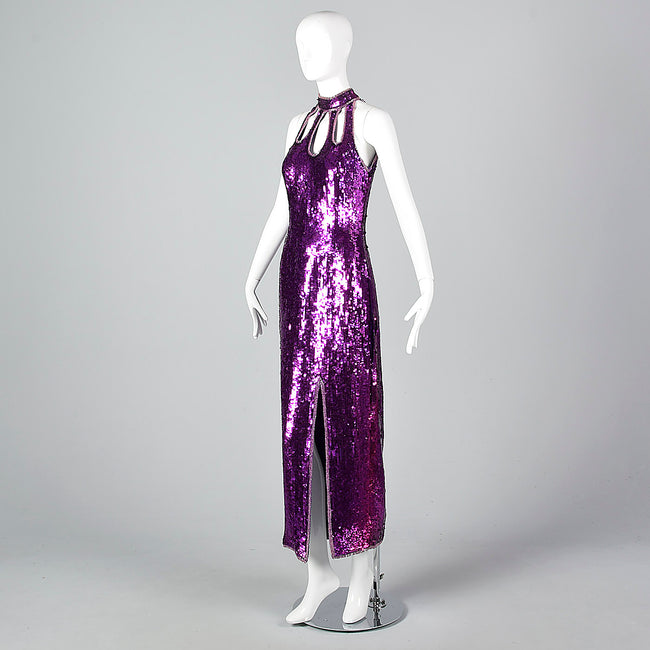 Small 1970s Purple Sequin Dress