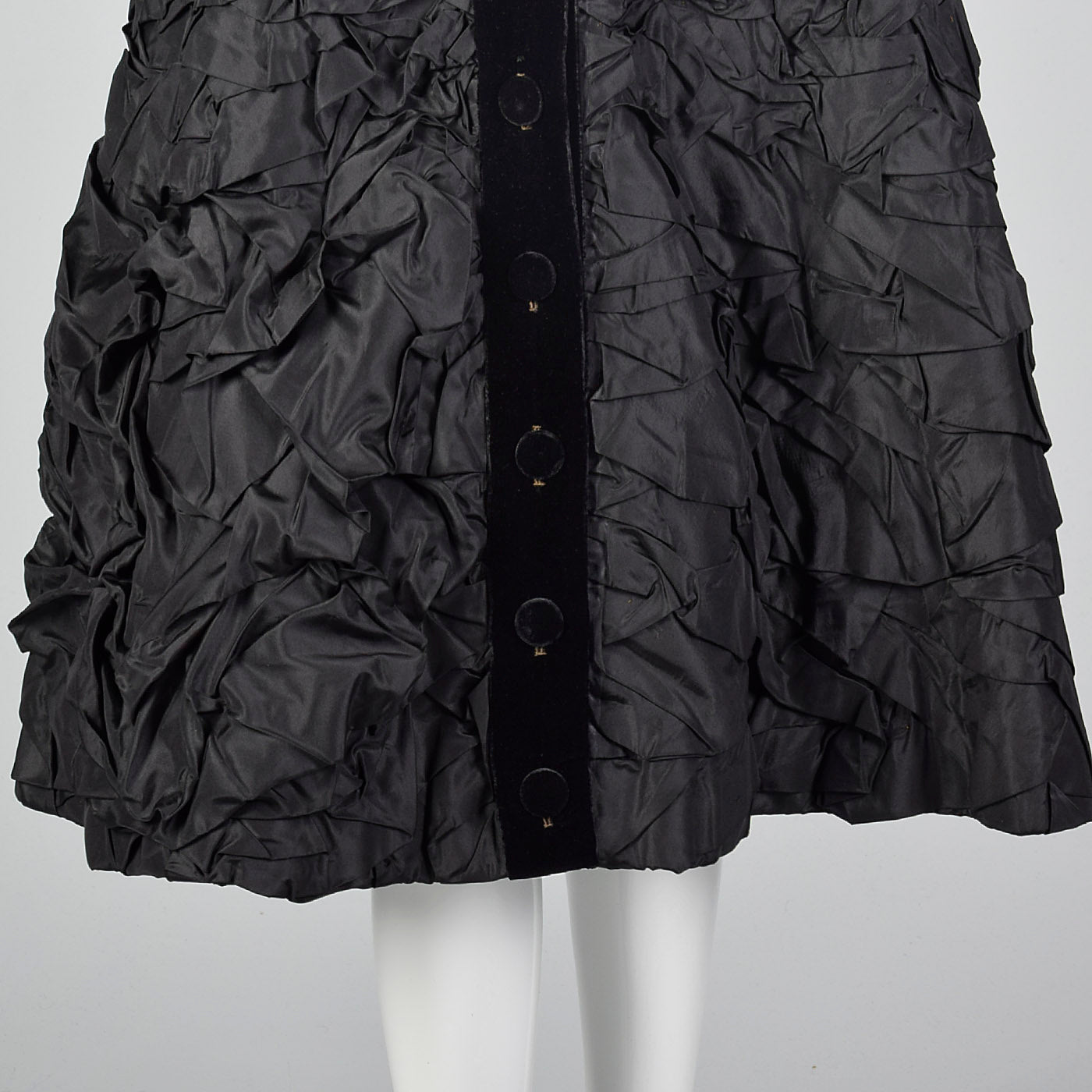 1950s Black Velvet Dress with Textured Skirt