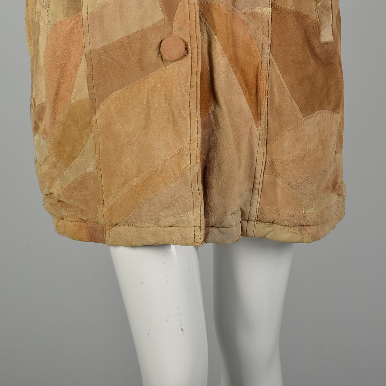 Large 1990s Patchwork Leather Coat with Faux Shearling