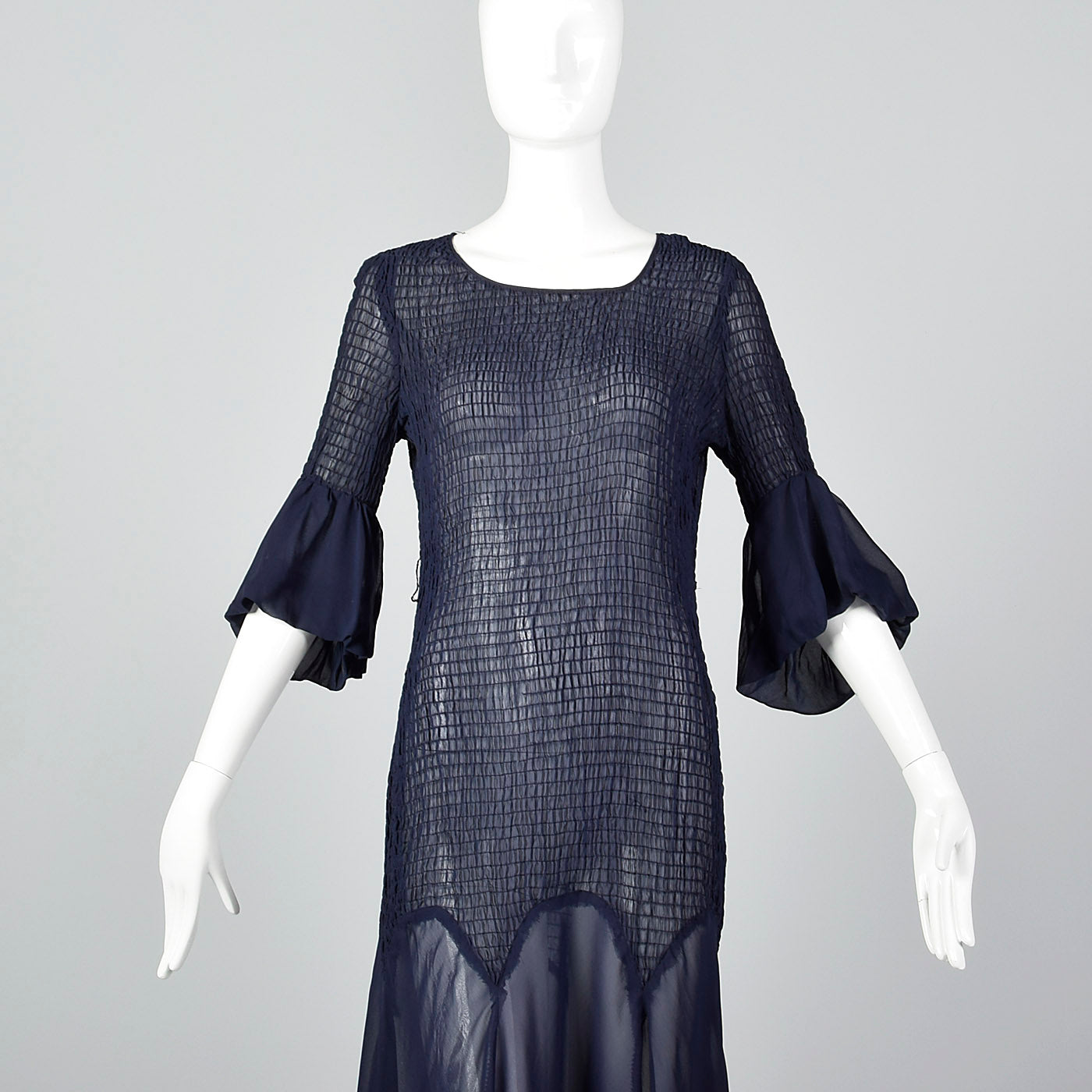1930s Sheer Navy Blue Dress