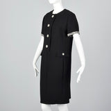 1960s Black Wool Dress with Rhinestone Trim