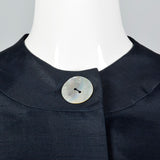 1960s Navy Blue Silk Skirt Suit with Mother of Pearl Buttons