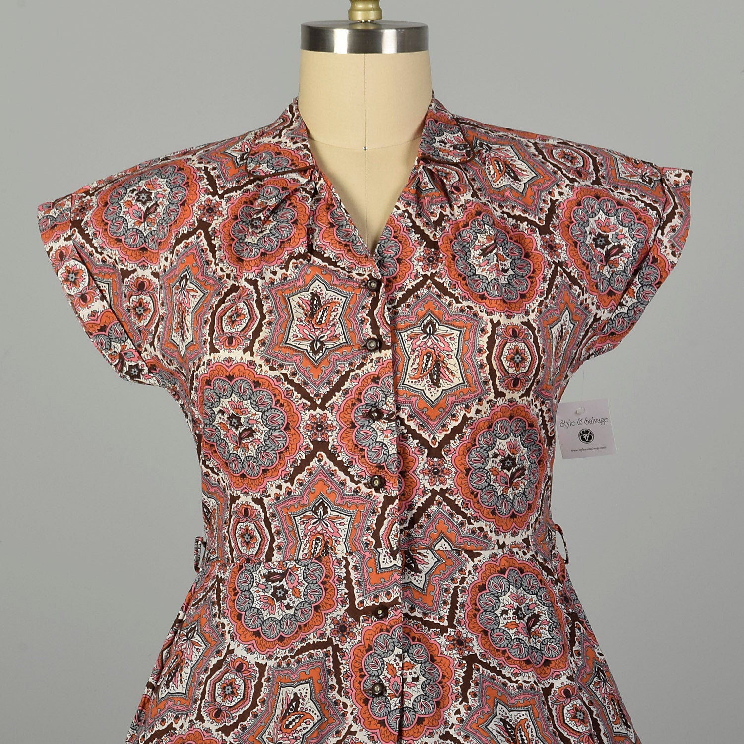 XL 1950s Day Dress Cotton Short Sleeve Volup Bohemian Print Casual Summer Shirtwaist