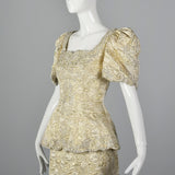 1980s Rose Taft Metallic Brocade Wedding Dress