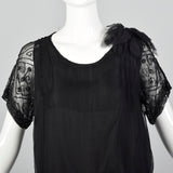 1920s Black Silk Chiffon Dress with Steel Beads