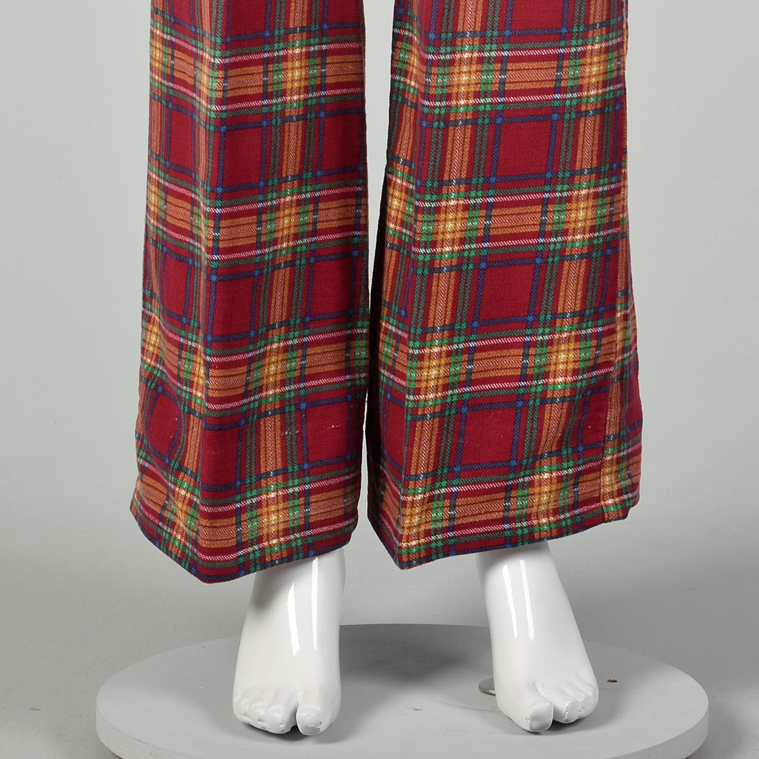 Small 1970s Flannel Bell Bottom Pants Plaid Wide Leg Jeans