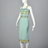 1950s Dress and Jacket Set in Aqua with Gold Trim