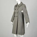 Small 1960s Coat Mod Gray Tweed Herringbone Double Breasted Winter Outerwear