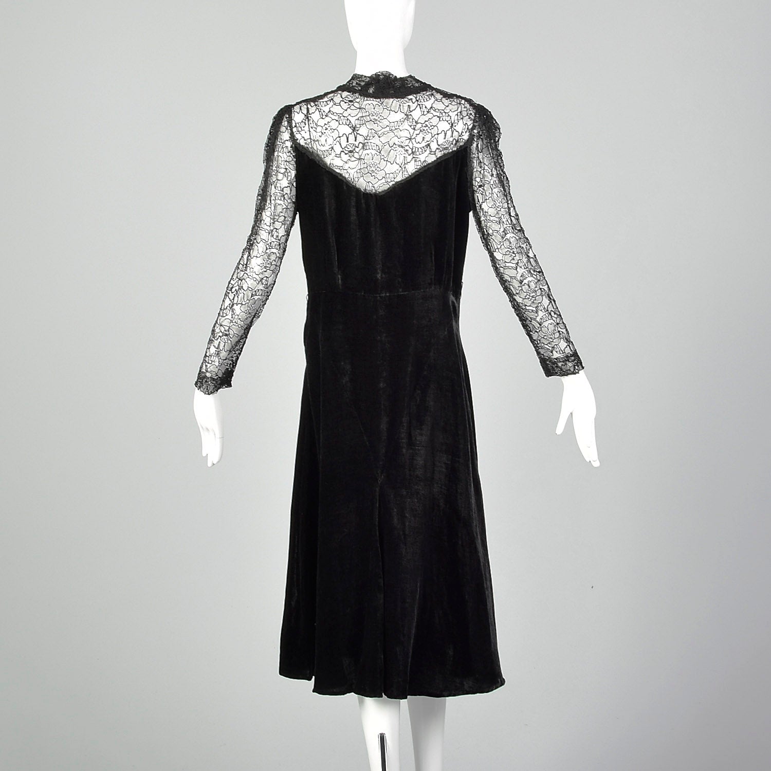 Medium 1930s Velvet Dress with Sheer Lace Top