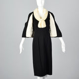 1950s Black Dress with Ermine Fur Collar and Matching Jacket