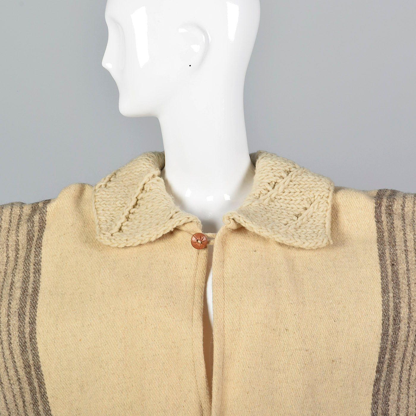 1970s Wool Stripe Chunky Knit Autumn Poncho Vintage Outerwear