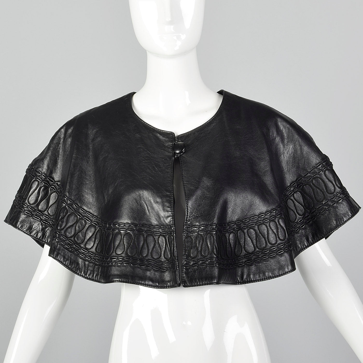1980s Black Leather Capelet