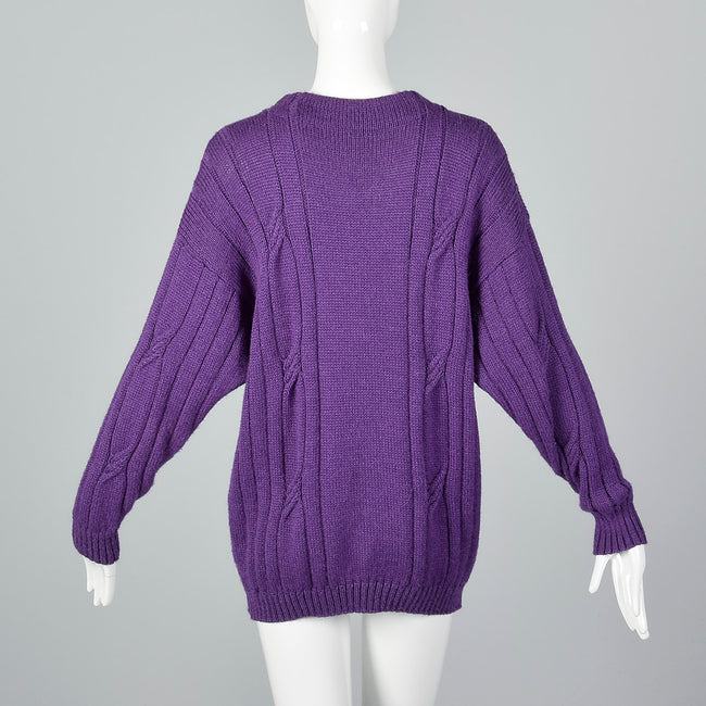 1980s Bottega Veneta Purple Mohair & Silk Blend Cable Knit Sweater