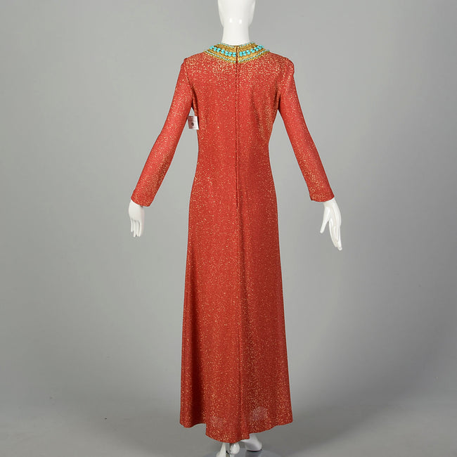 Adele Simpson Evening Gown Formal Dress Metallic Red Lurex Long Sleeve