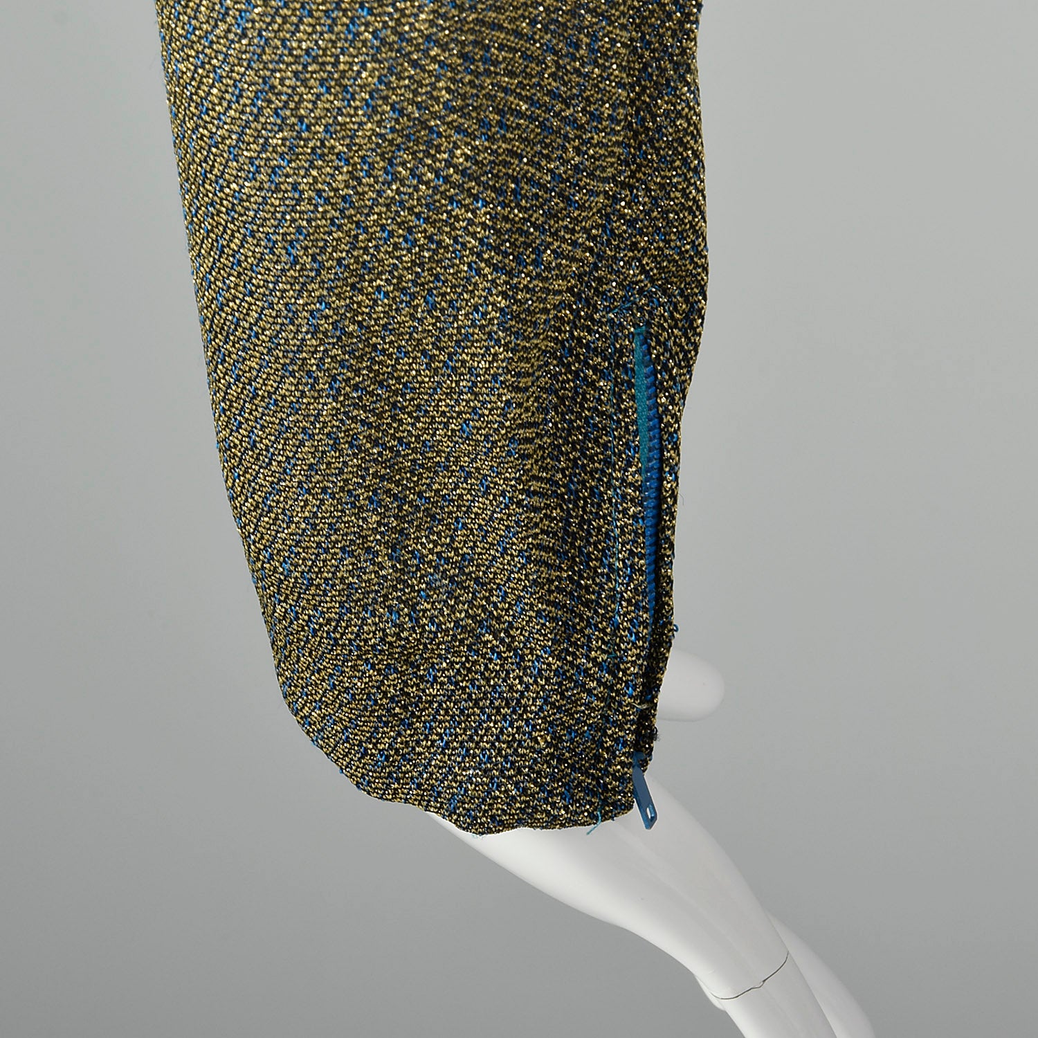 1950s Lurex Pencil Dress in Blue and Gold Knit