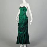 Small 1980s Dress Formal Green Taffeta Mermaid Strapless Evening Prom Gown