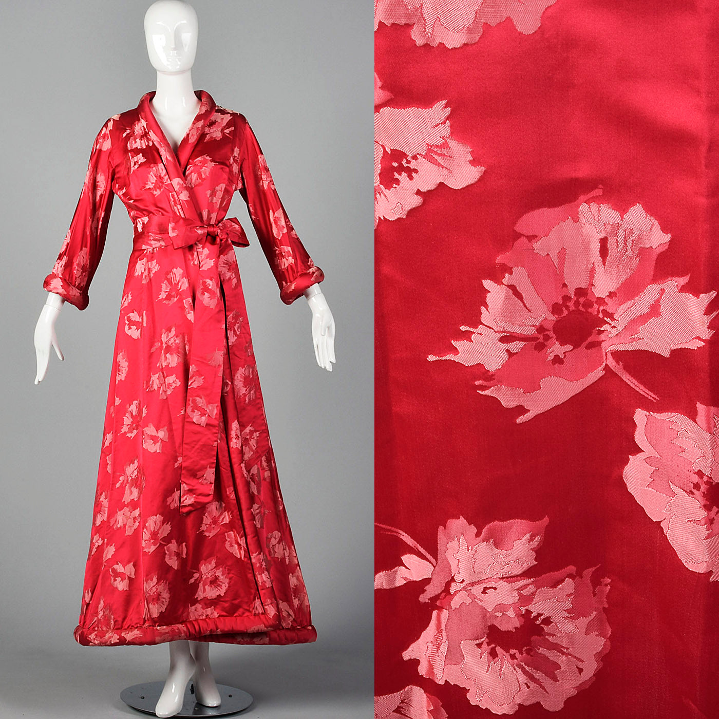1960s Pink Silk Robe with Space Age Rolled Cuffs and Hem