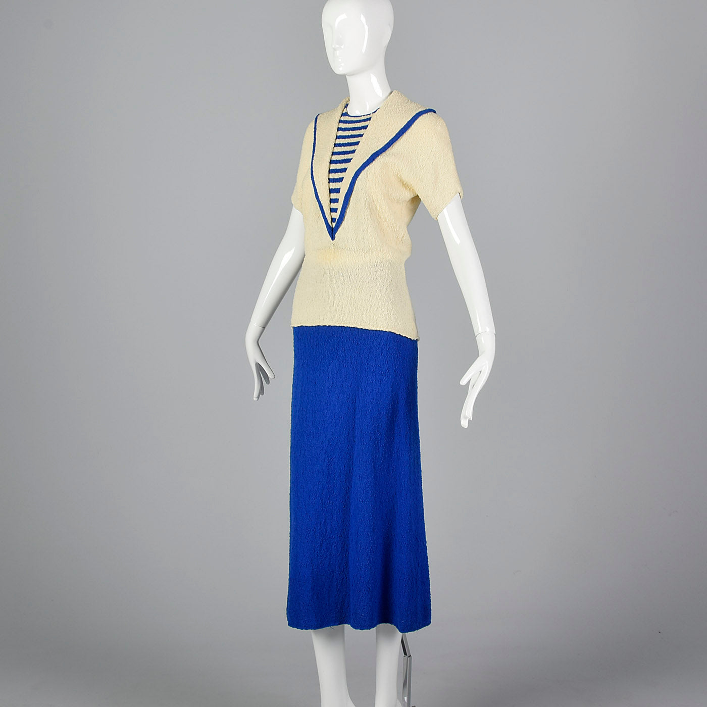1940s Nautical-Style Two Piece Knit Outfit