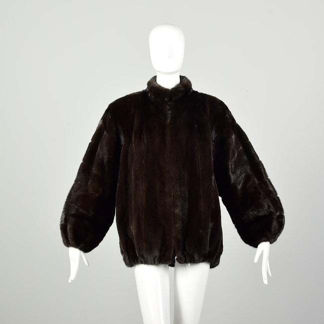 Large 1980s Coat Blackgama Real Mink Fur Oversized Zip Front Bomber Jacket Winter