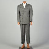 42L 1940s 2pc Suit Grey Herringbone Twill Double Breasted Peak Lapel