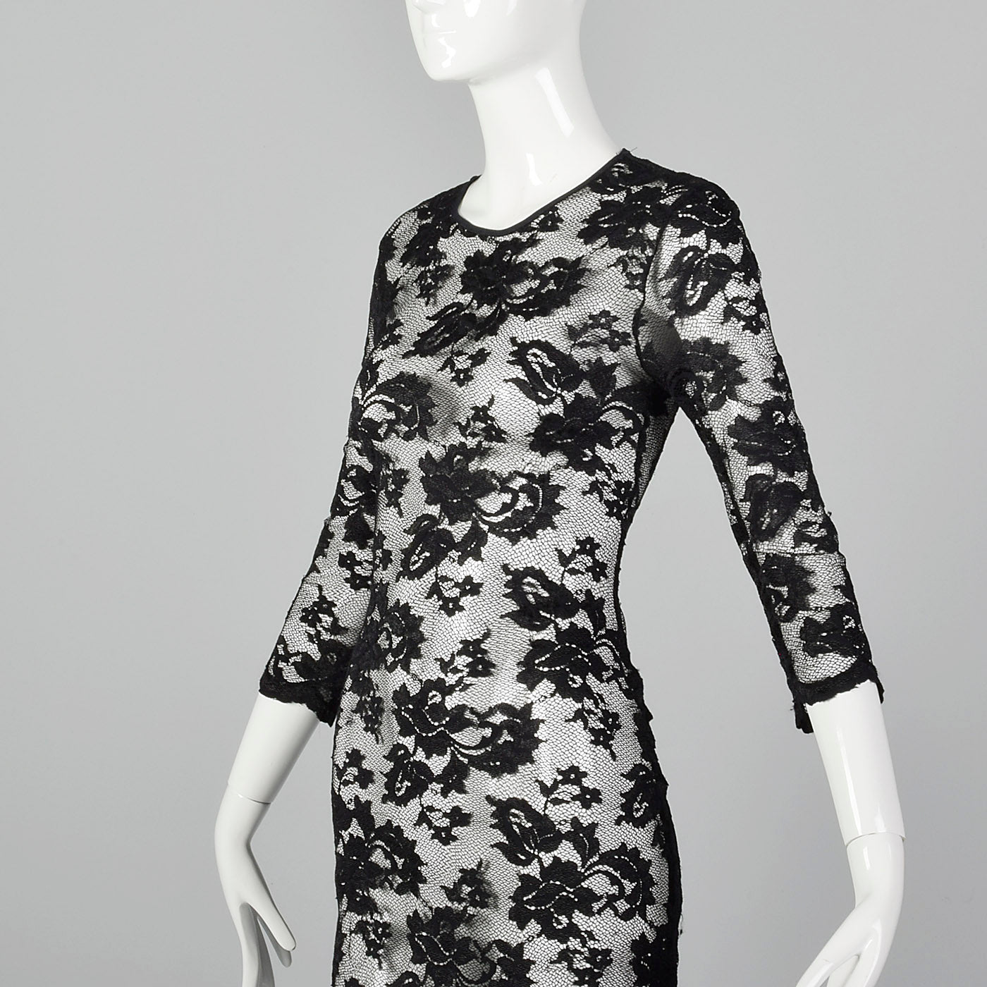 1990s Black Stretch Dress in Sexy Sheer Lace