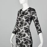 1990s Black Stretch Dress in Sexy Sheer Lace